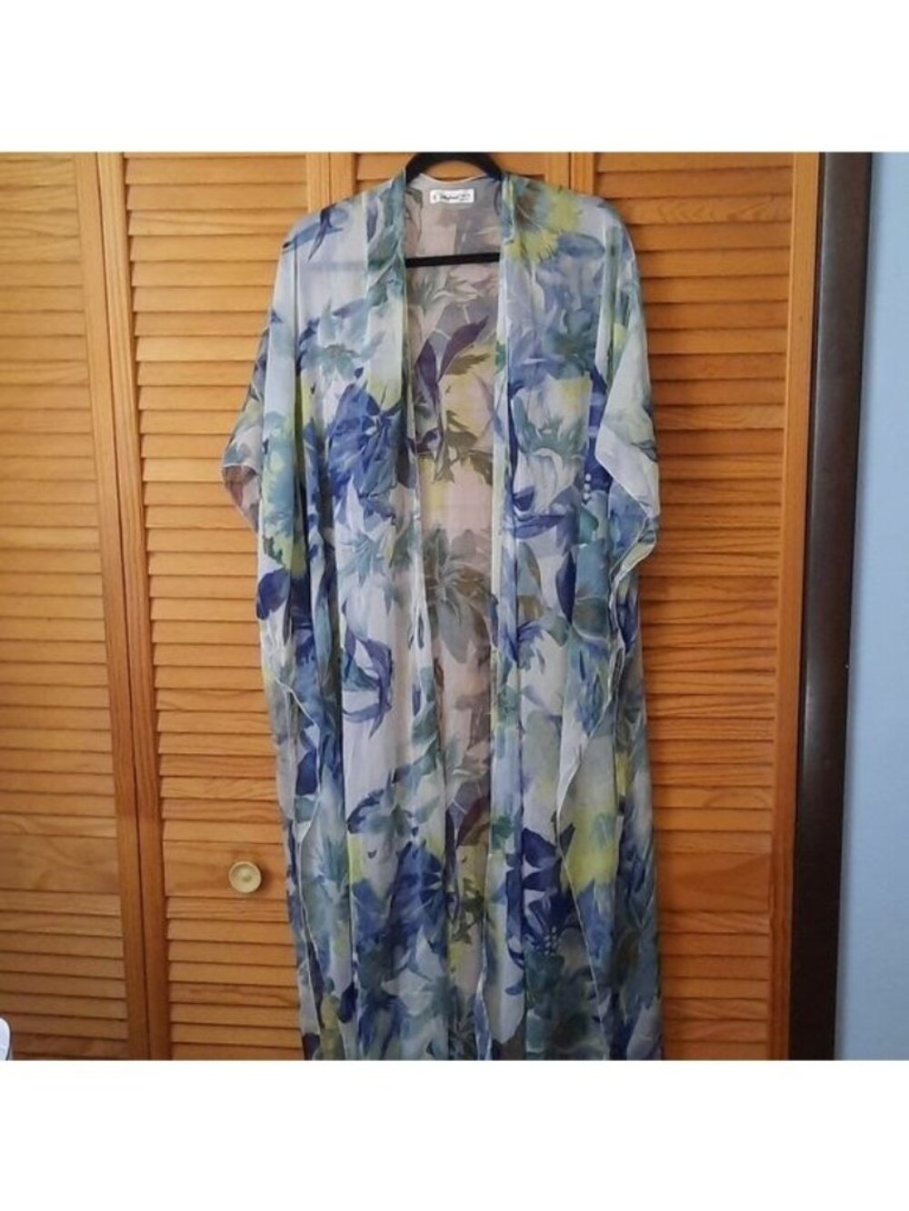 SaltyLemon Blue Floral Cap Sleeve  Open Side Slit Swimsuit Cover Up One Size
